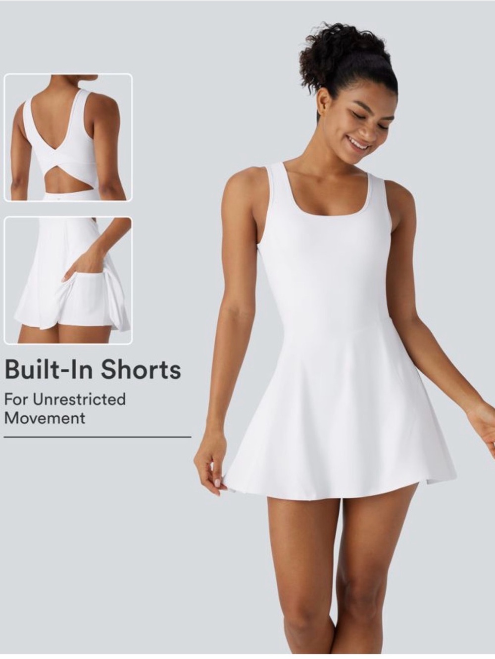 NWT Halara s Athletic Skater Dress white Built-In Shorts softlyzero airy tennis